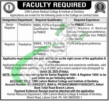 CMH Medical College & Institute of Dentistry Lahore Jobs