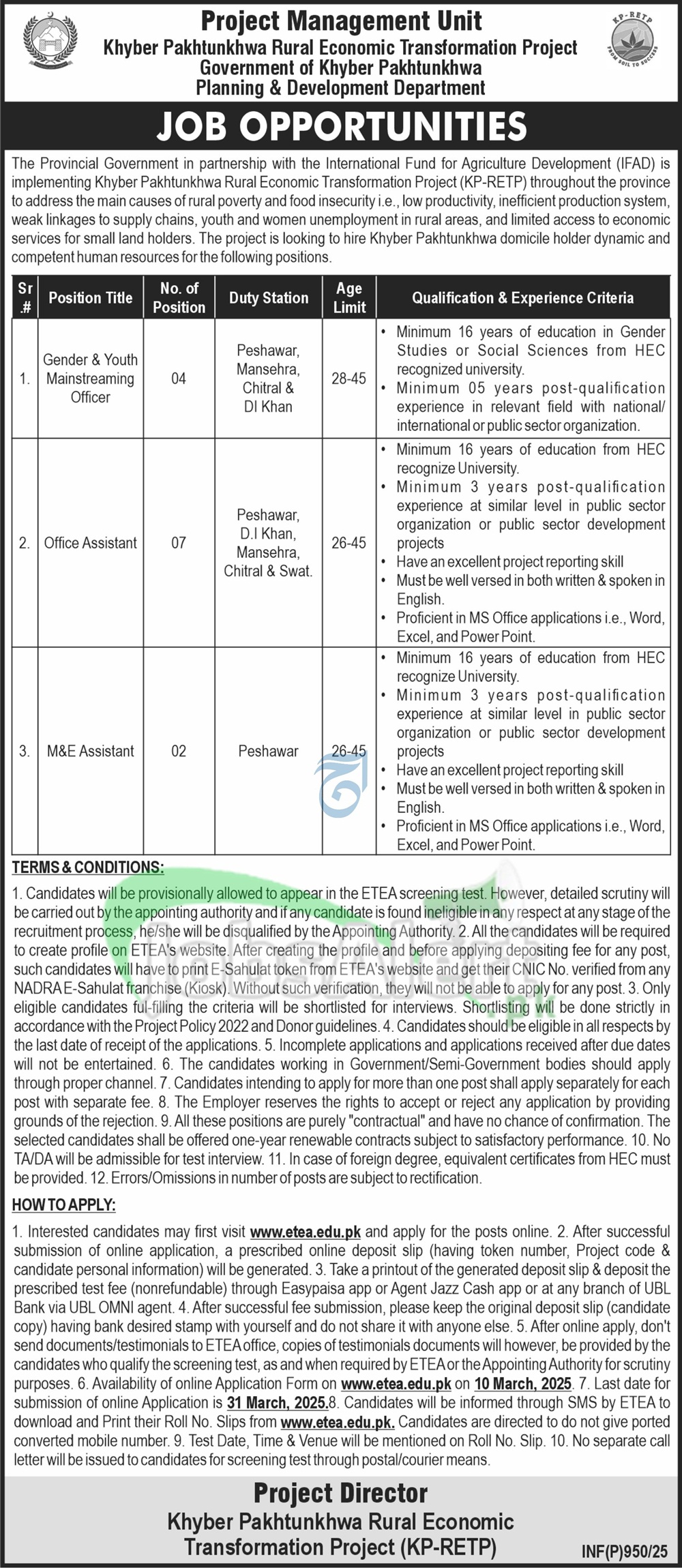 KP Rural Economic Transformation Project Jobs