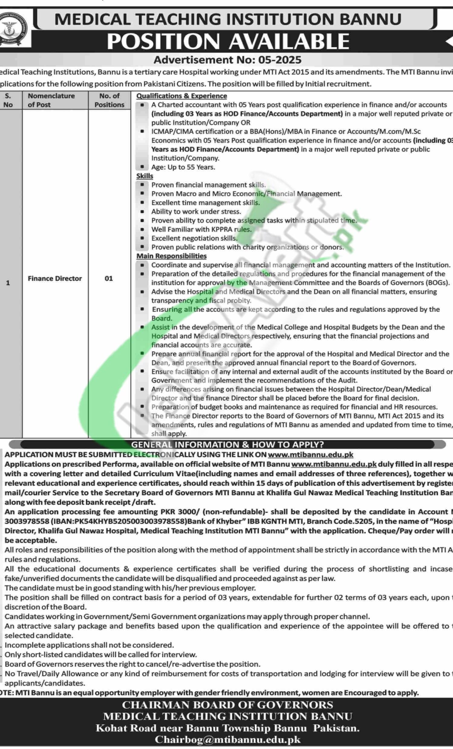 Medical Teaching Institution Bannu Jobs