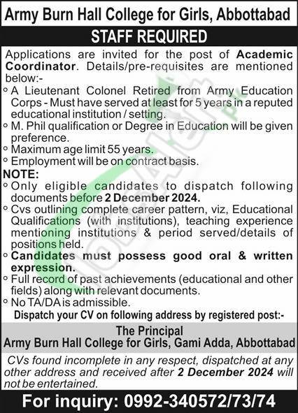 Army Burn Hall College Jobs