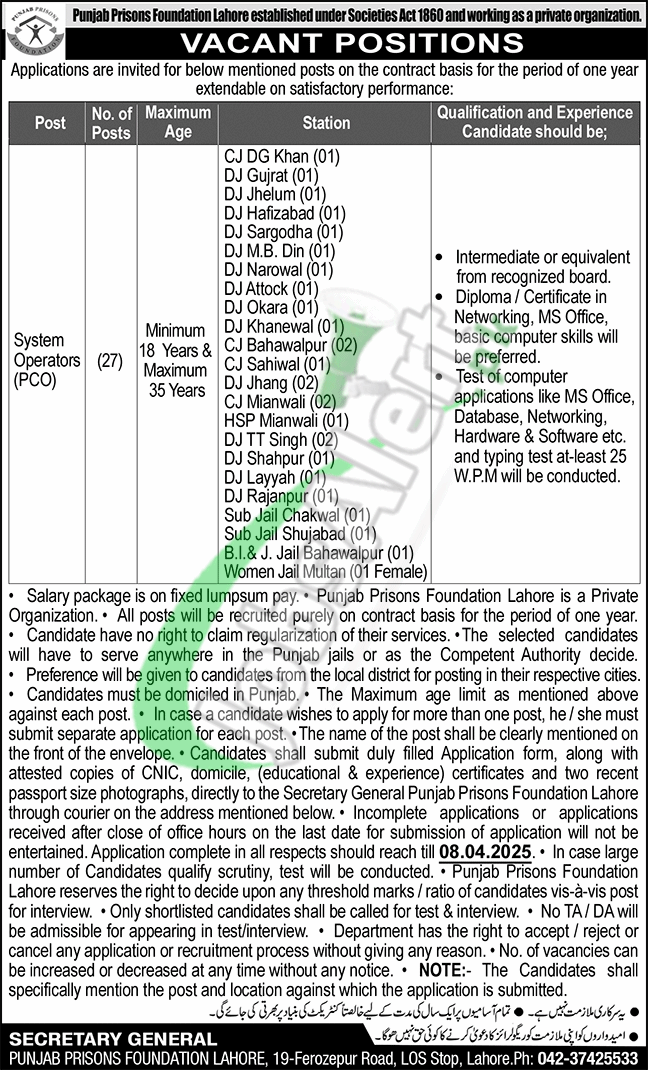 Punjab Prison Foundation Jobs