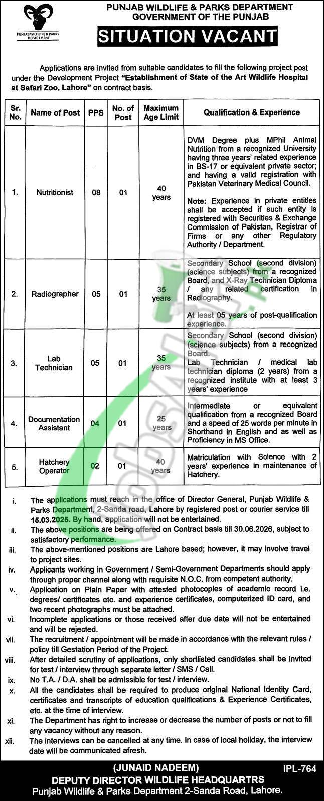 Punjab Wildlife & Parks Department Careers Jobs