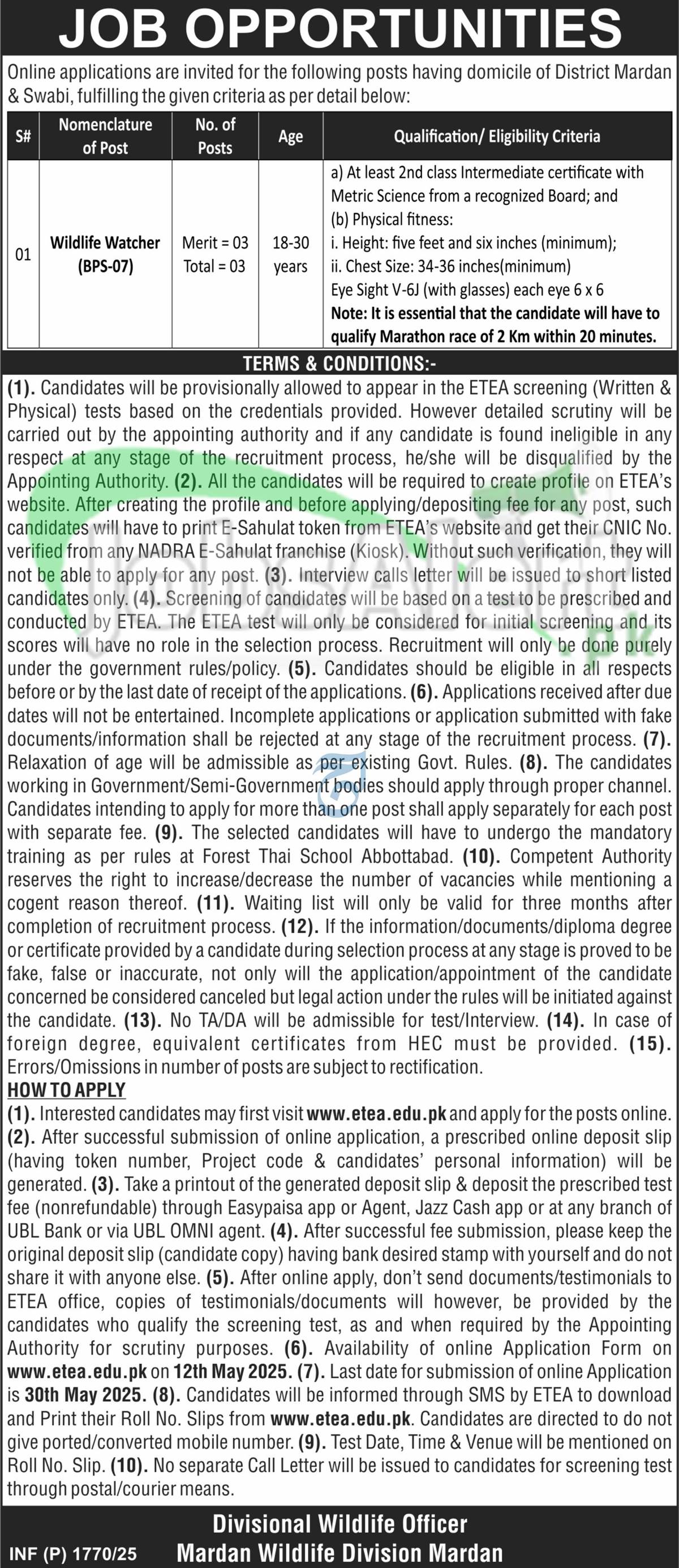 wildlife department kpk jobs