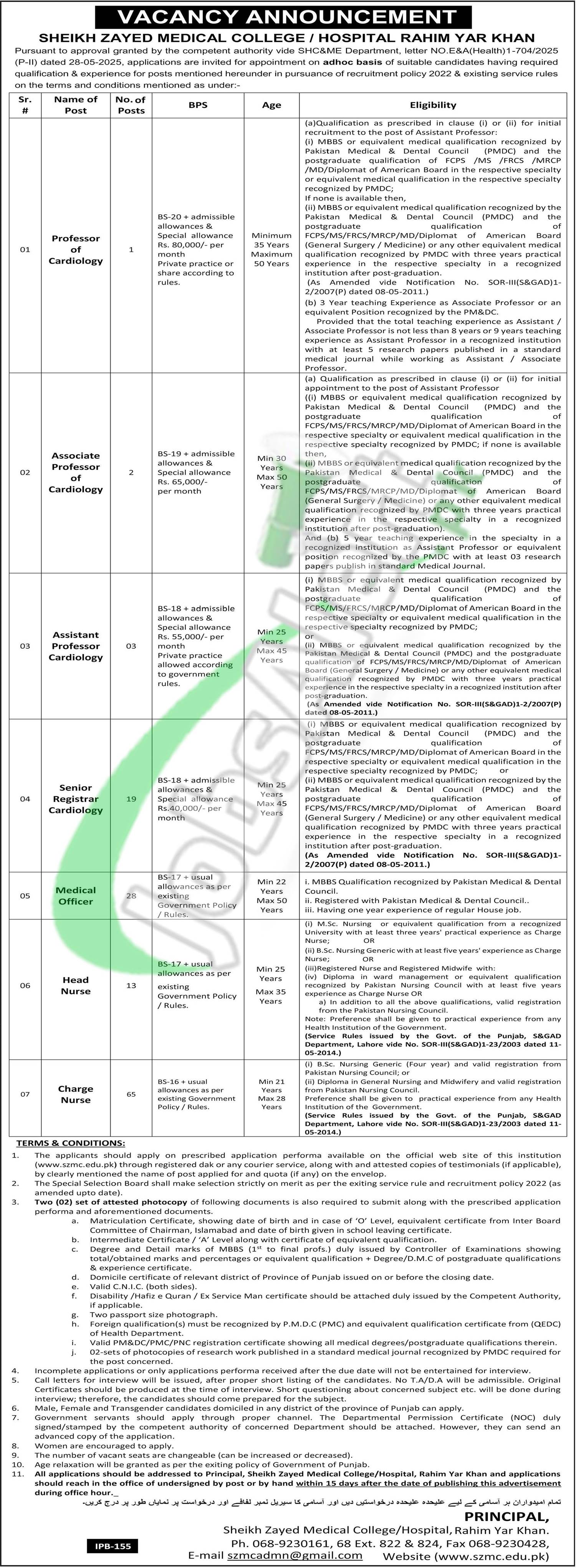Sheikh Zayed Hospital Rahim Yar Khan Jobs