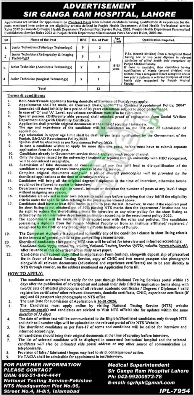Sir Ganga Ram Hospital Lahore Jobs 2026 Latest Advertisement Sir Ganga Ram Hospital Lahore Jobs