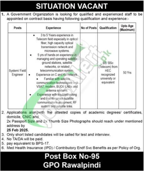 PO Box 95 GPO Rawalpindi Jobs