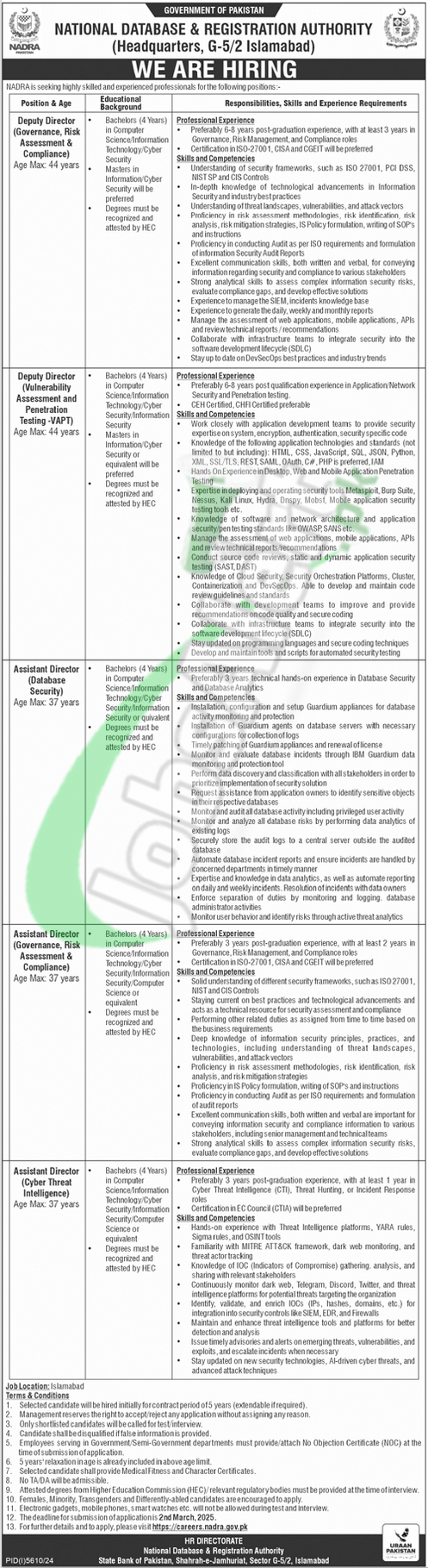 NADRA Islamabad Jobs