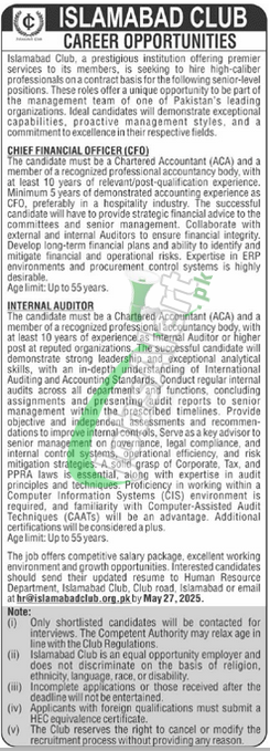 Islamabad Club Jobs
