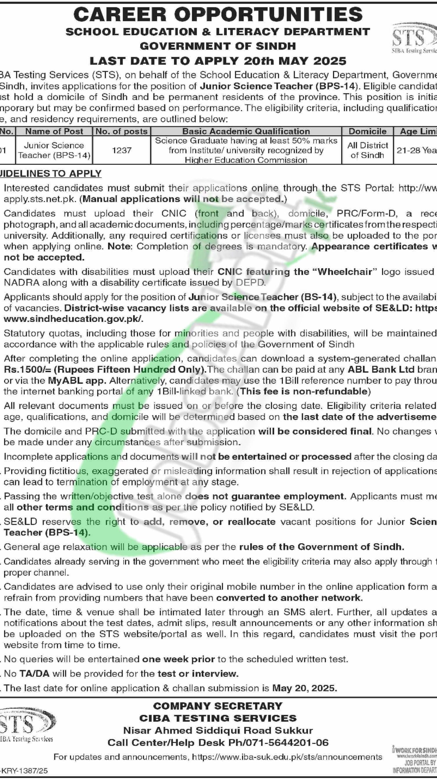 School Education & Literacy Department Sindh Jobs