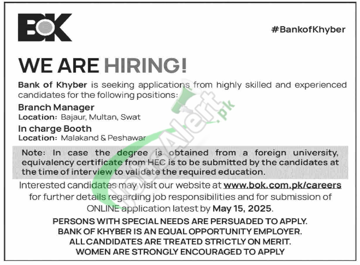 Bank of Khyber Branch Manager Jobs