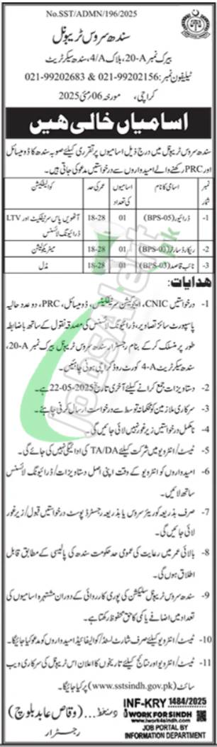 Sindh Service Tribunal Jobs