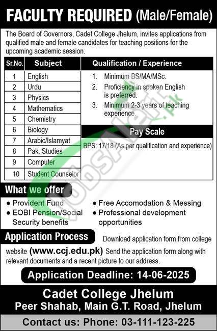 Cadet College Jhelum Jobs