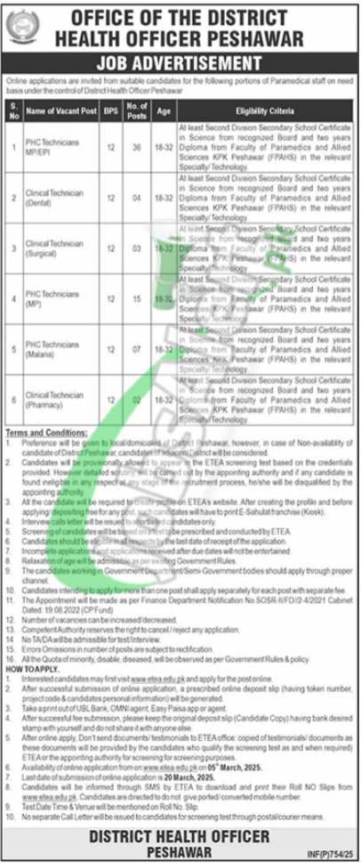 District Health Officer Peshawar Jobs