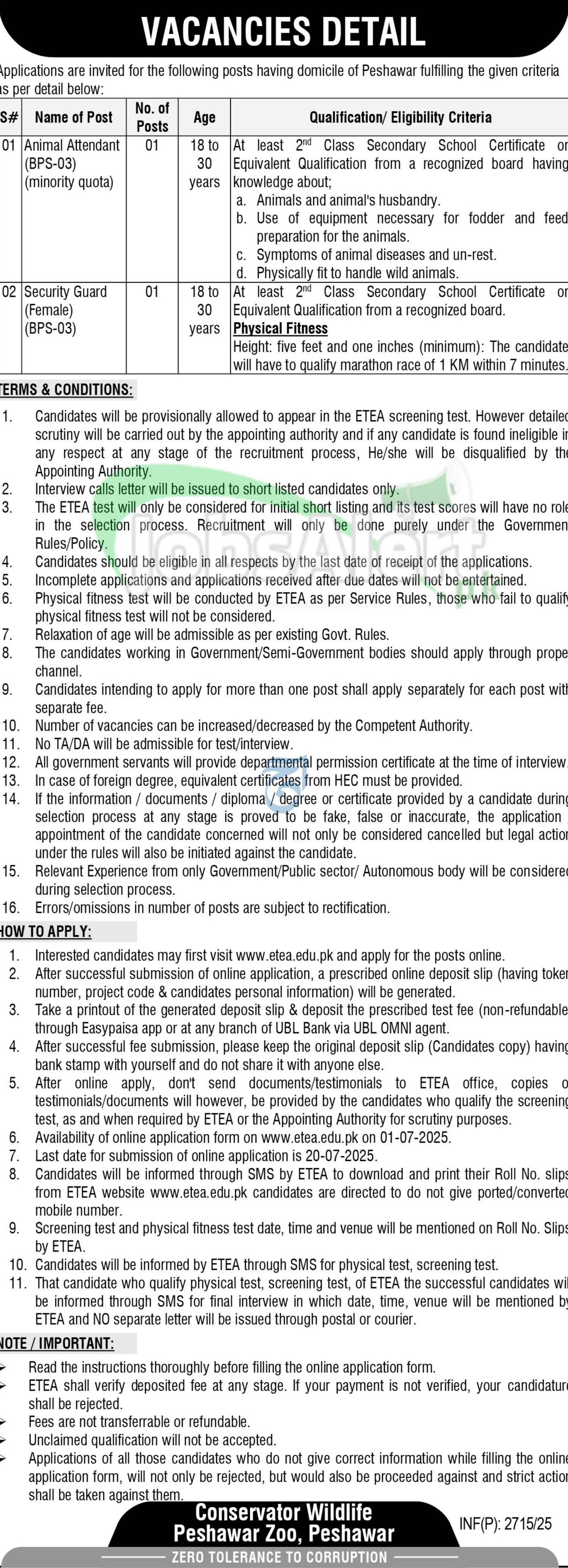 Wildlife Department KPK Jobs