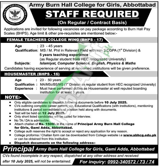 Army Burn Hall College Jobs