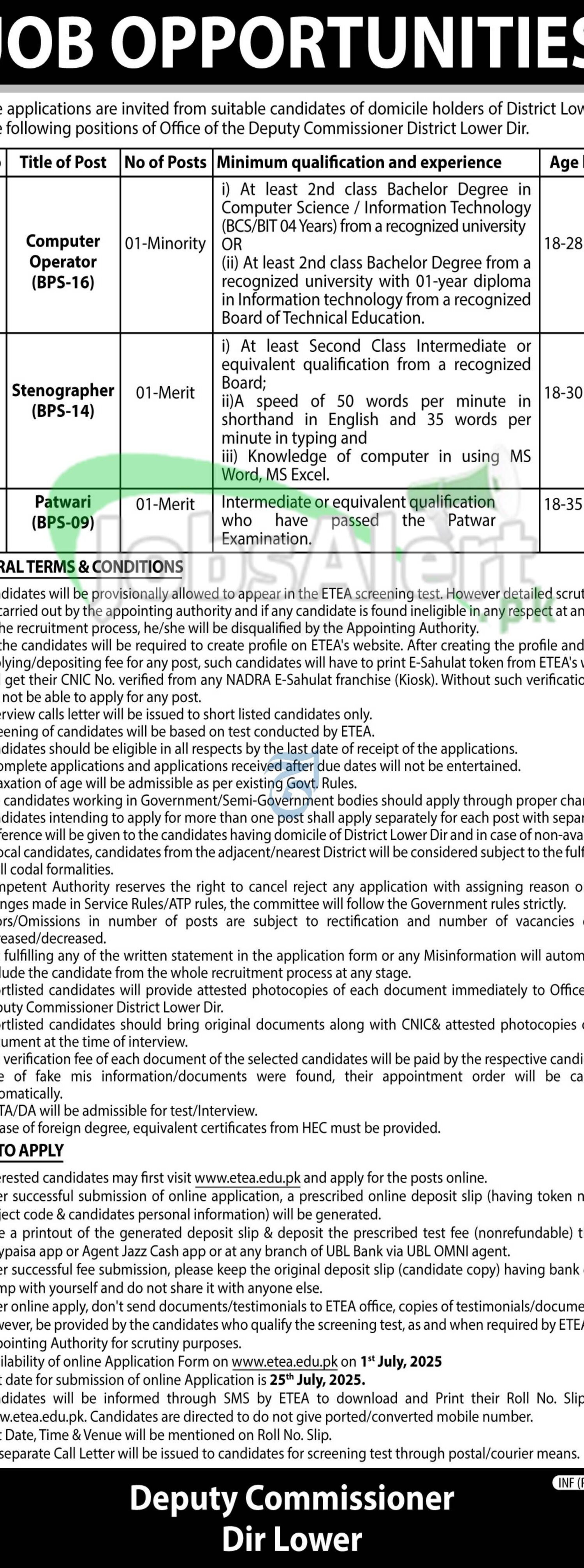 Deputy Commissioner Lower Dir Jobs