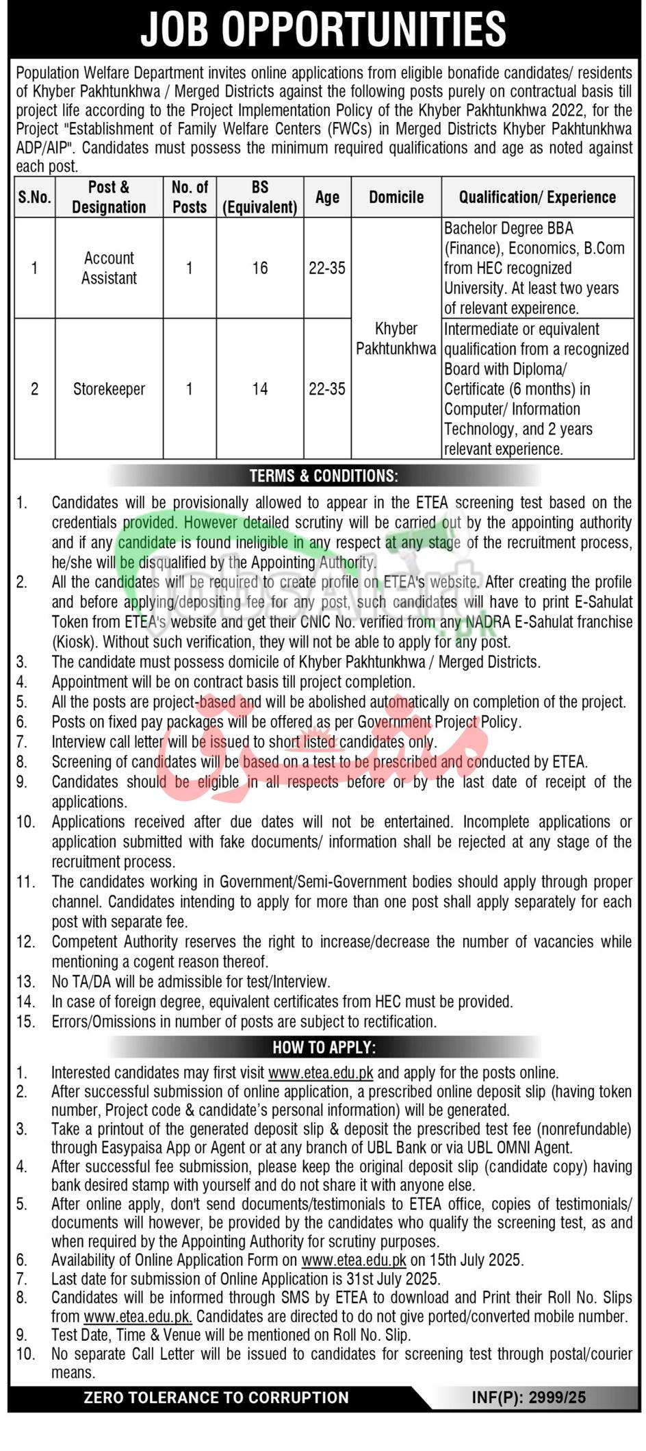 Population Welfare Department KPK Jobs