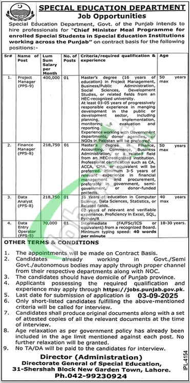 Special Education Department Punjab Jobs