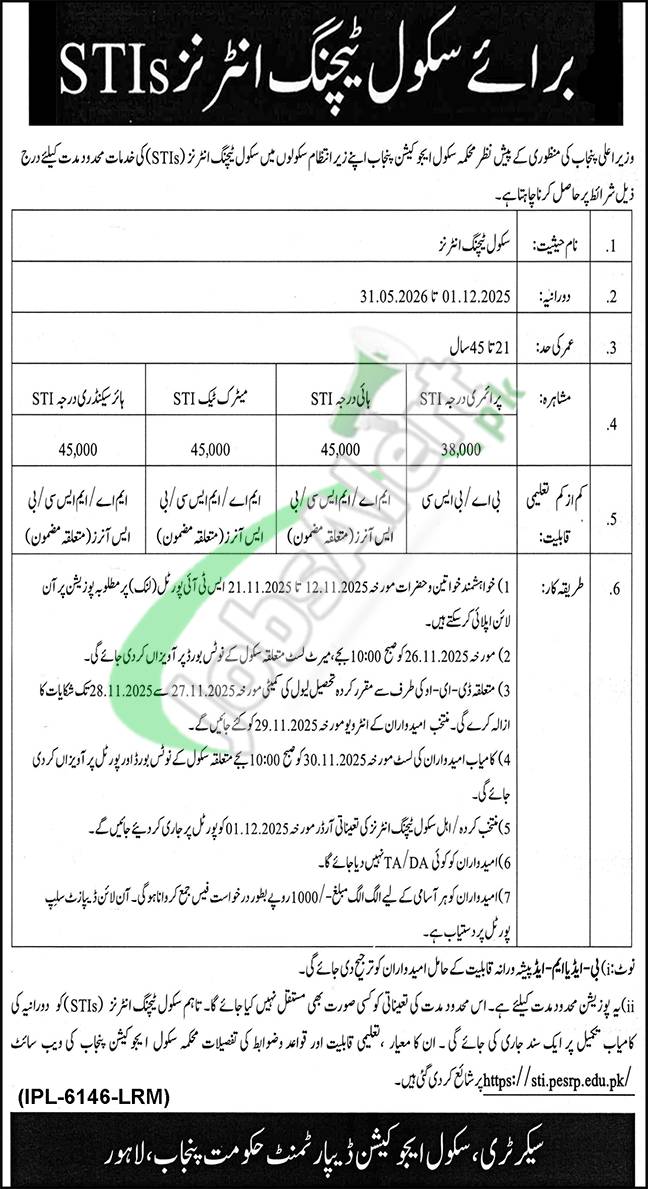 STI Jobs 2025 School Education Department Merit List, and School List in Punjab STI Jobs
