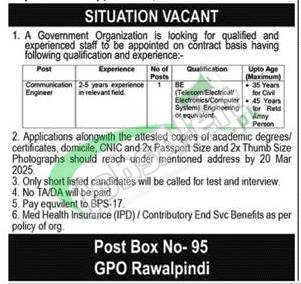 PO Box 95 GPO Rawalpindi Jobs