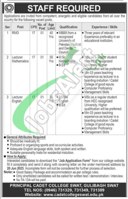 Cadet College Swat Jobs