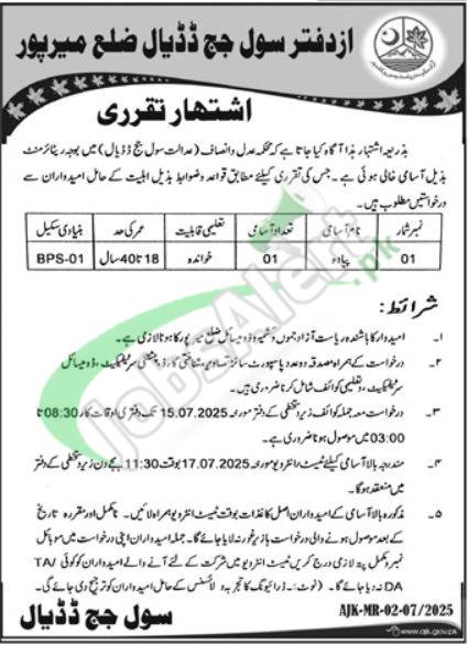 Civil Court Dadyal Jobs