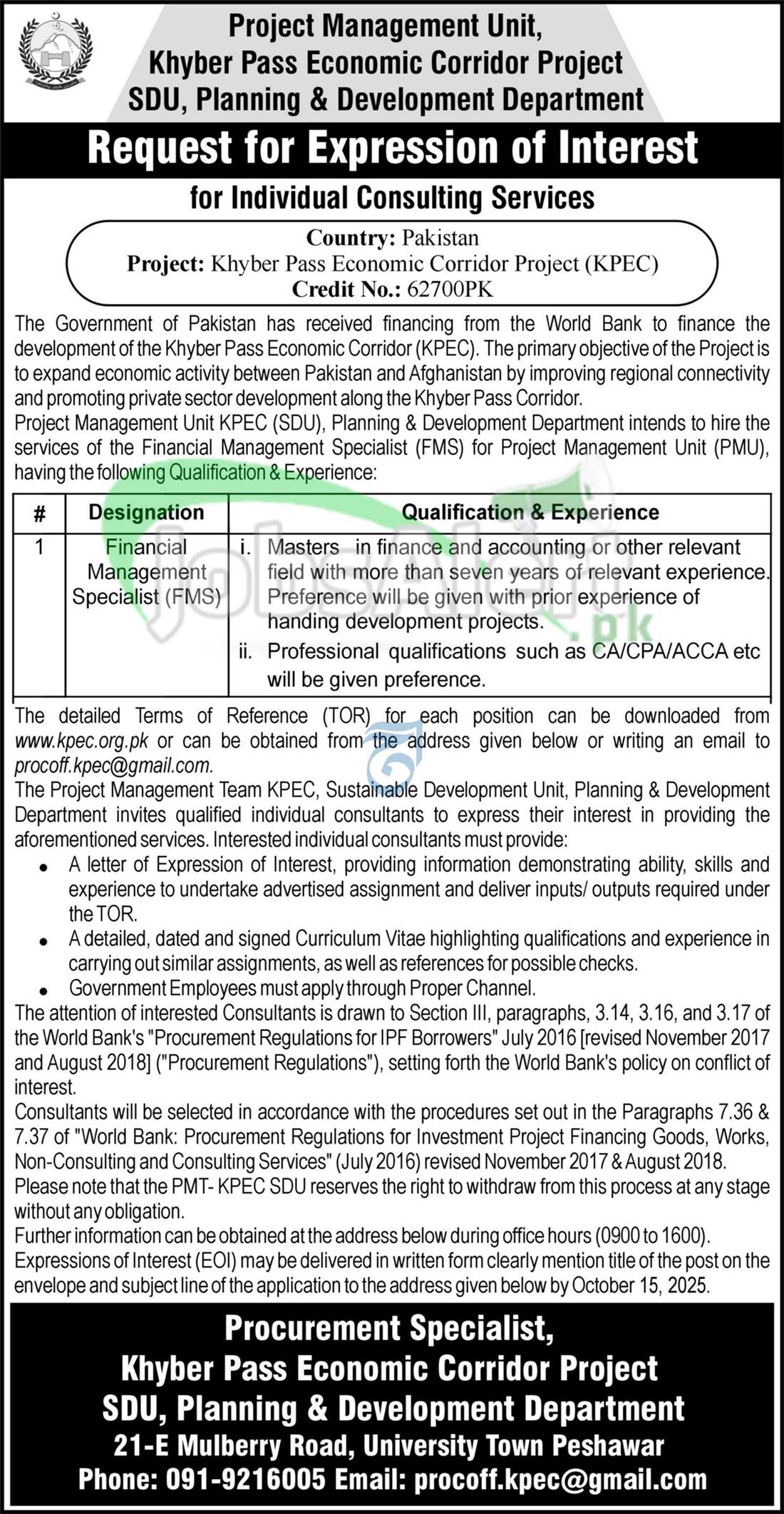 Planning & Development Department KPK Jobs