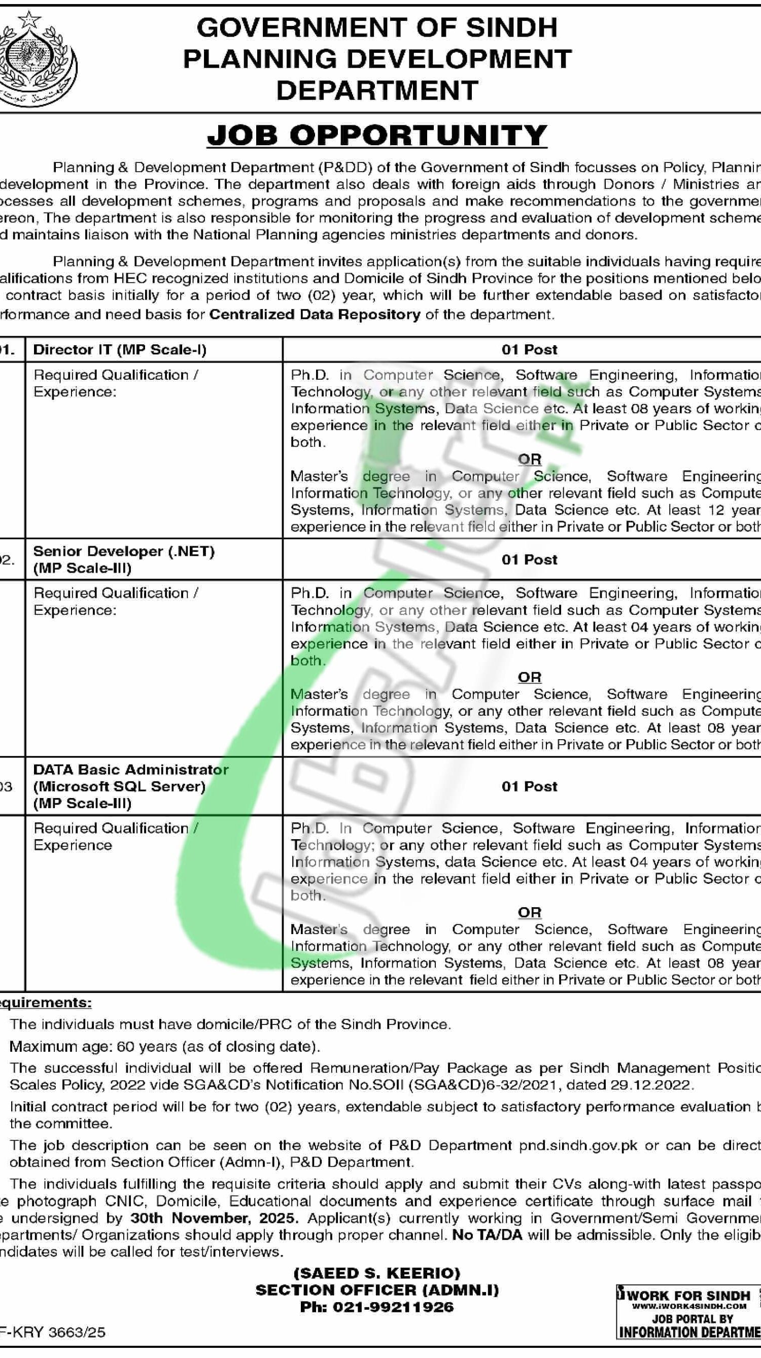 Planning & Development Department Sindh Jobs 2025 Current Vacancies Planning & Development Department Sindh Jobs