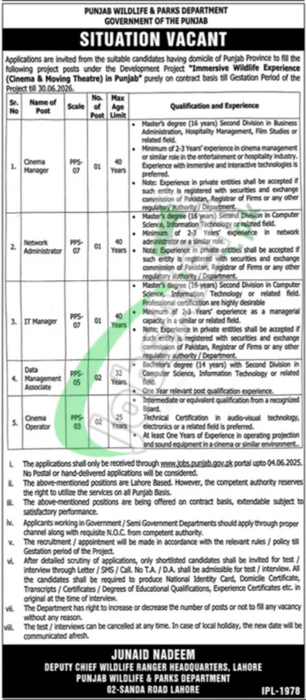 Punjab Wildlife & Parks Department Jobs
