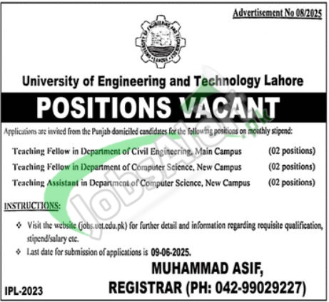 University of Engineering & Technology Lahore Jobs