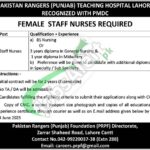 Punjab Rangers Teaching Hospital Lahore Jobs