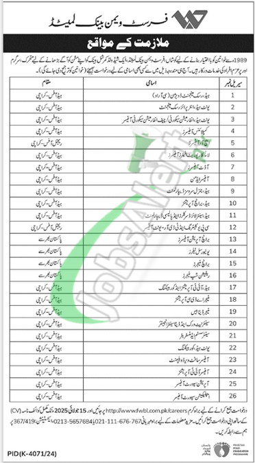 First Women Bank Jobs