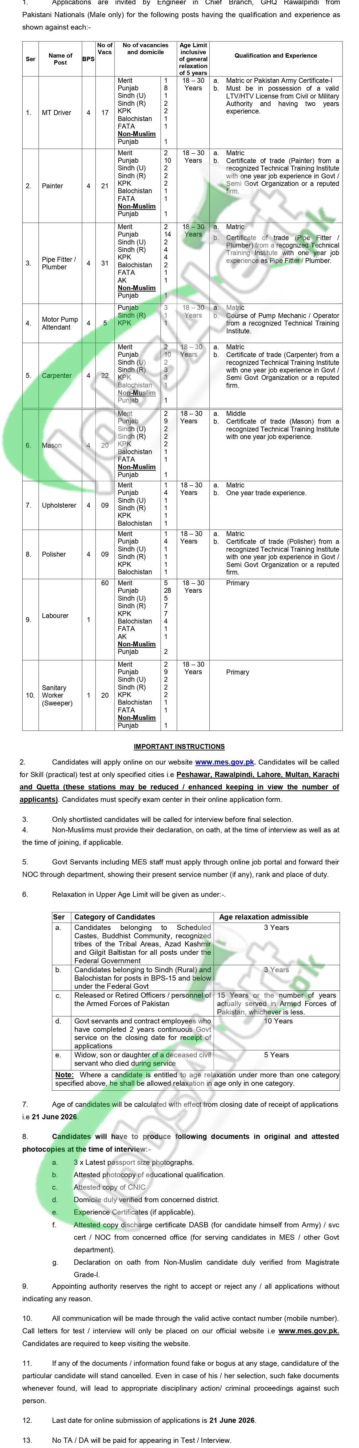 Join mes.gov.pk June Jobs 2026 Online Apply mes.gov.pk Jobs