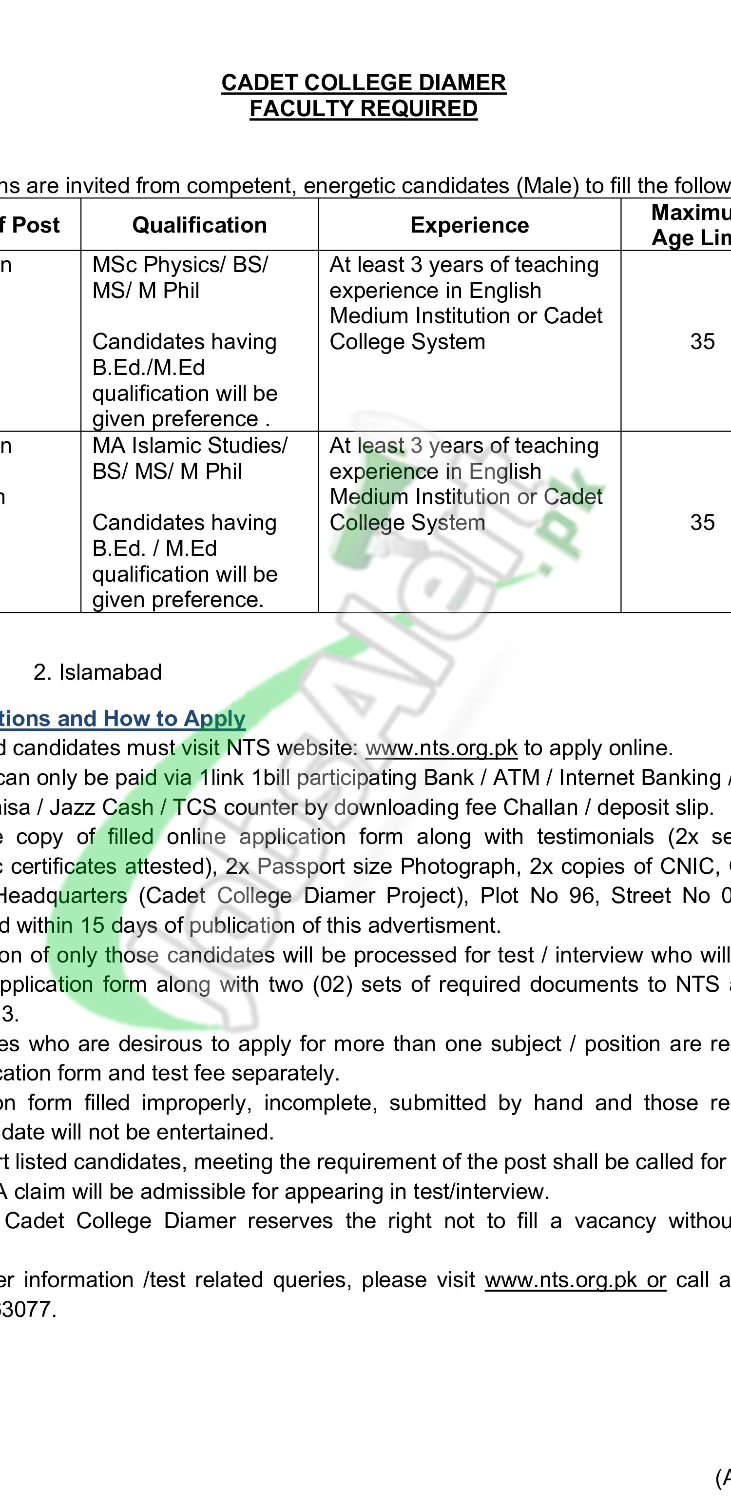 Cadet College Diamer Jobs 2026 For Lecturer Career Offers Cadet College Diamer Jobs