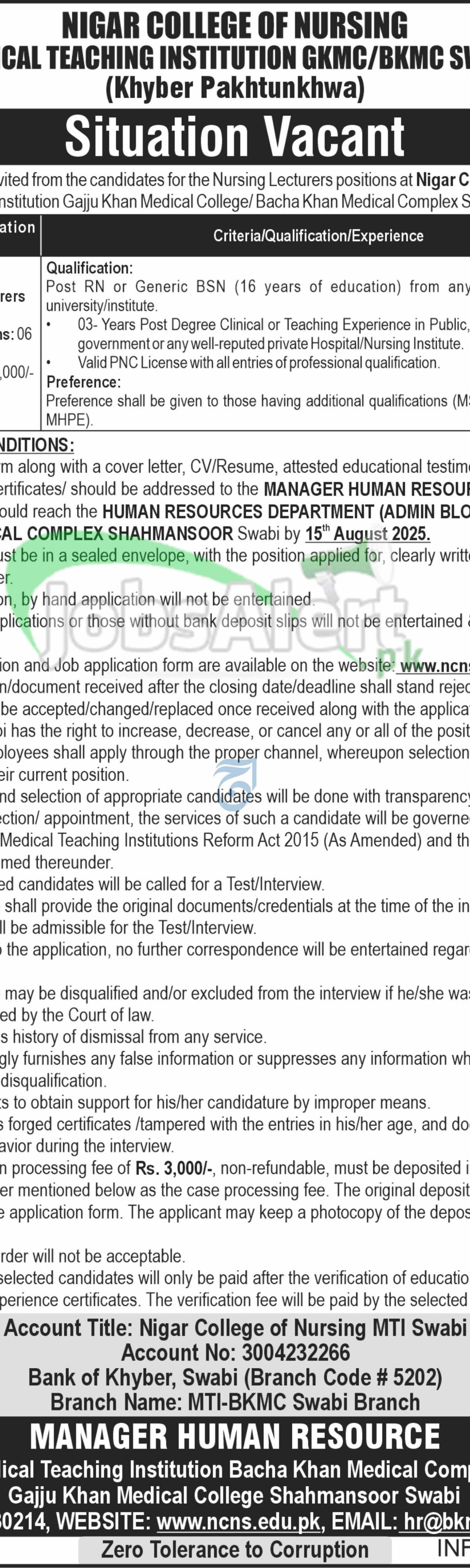 Gajju Khan Medical College Swabi Jobs