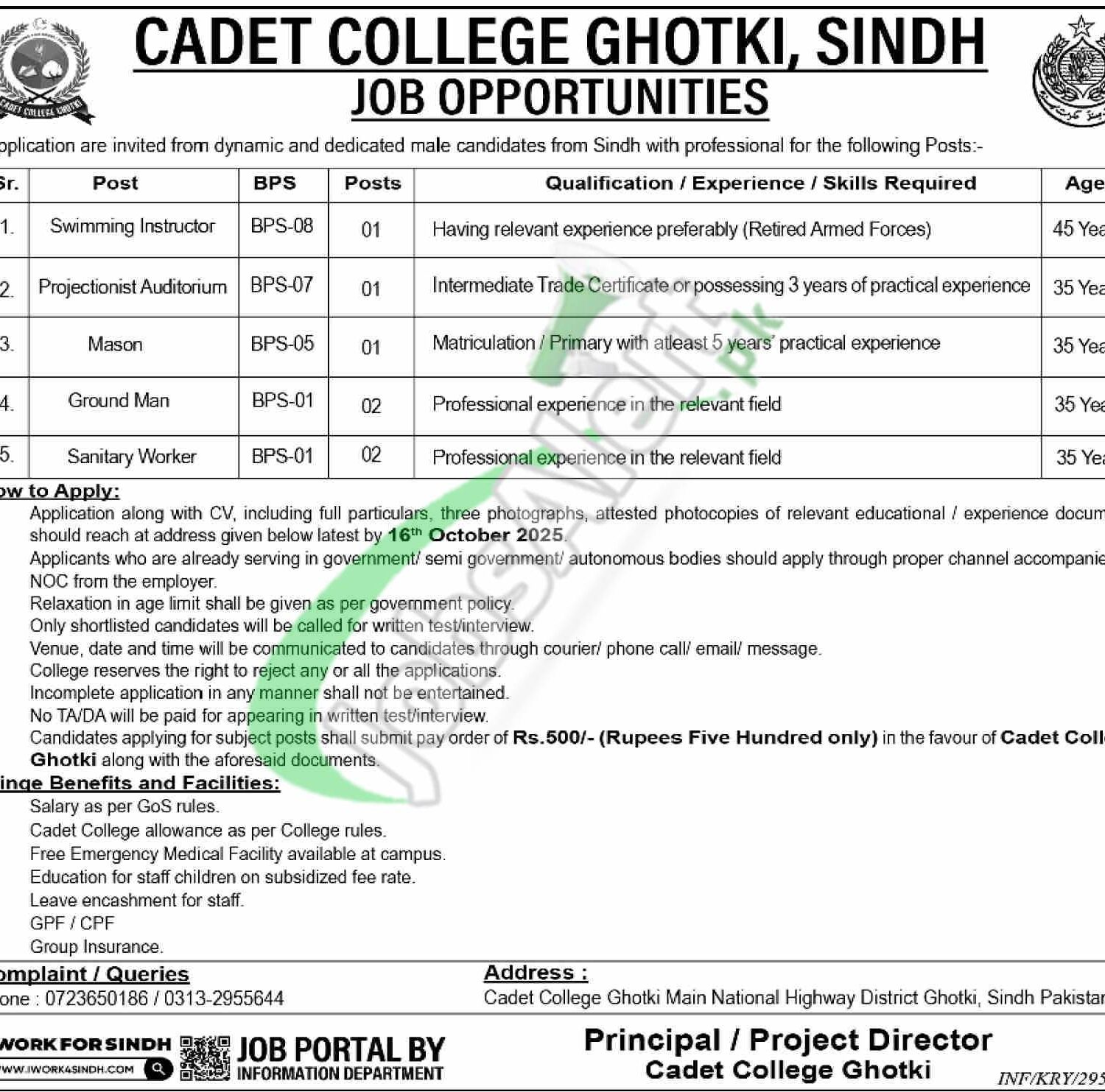 Cadet College Ghotki Jobs