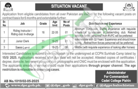 Cadet College Pishin Jobs