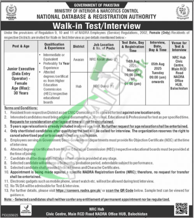 NADRA Junior Executive Jobs