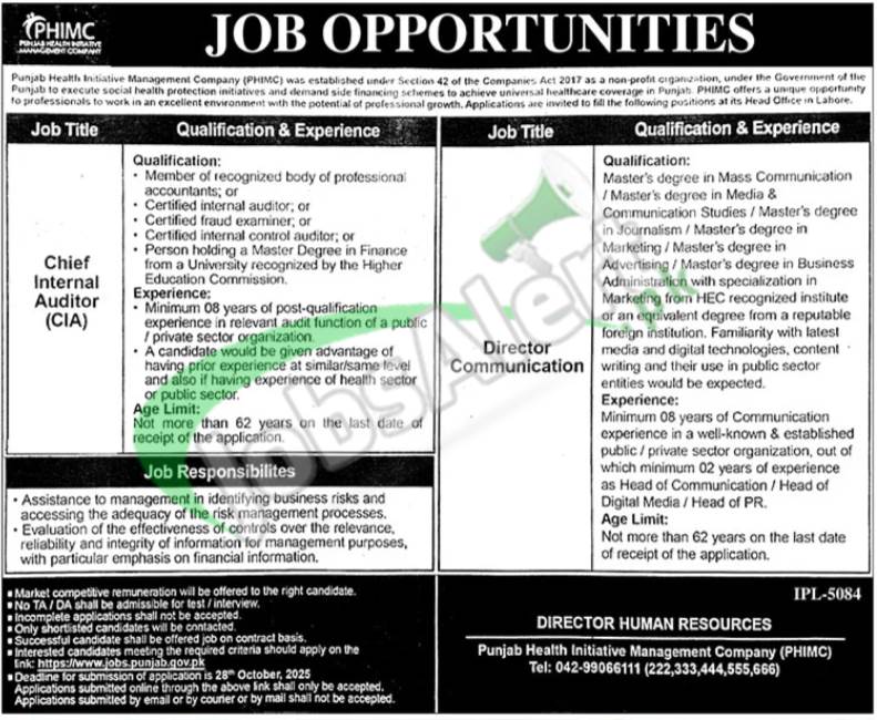 Punjab Health Initiative Management Company Jobs