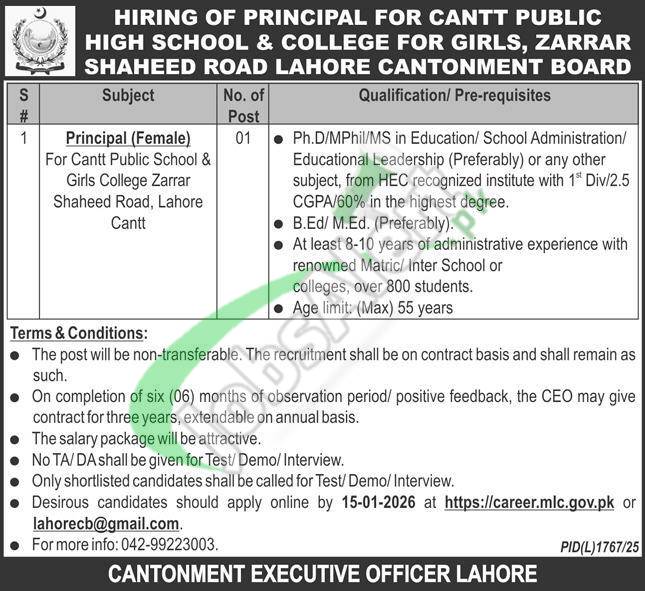 Lahore Cantonment Board LCB Jobs 2026 Application Form Download www.mlc.gov.pk LCB Jobs