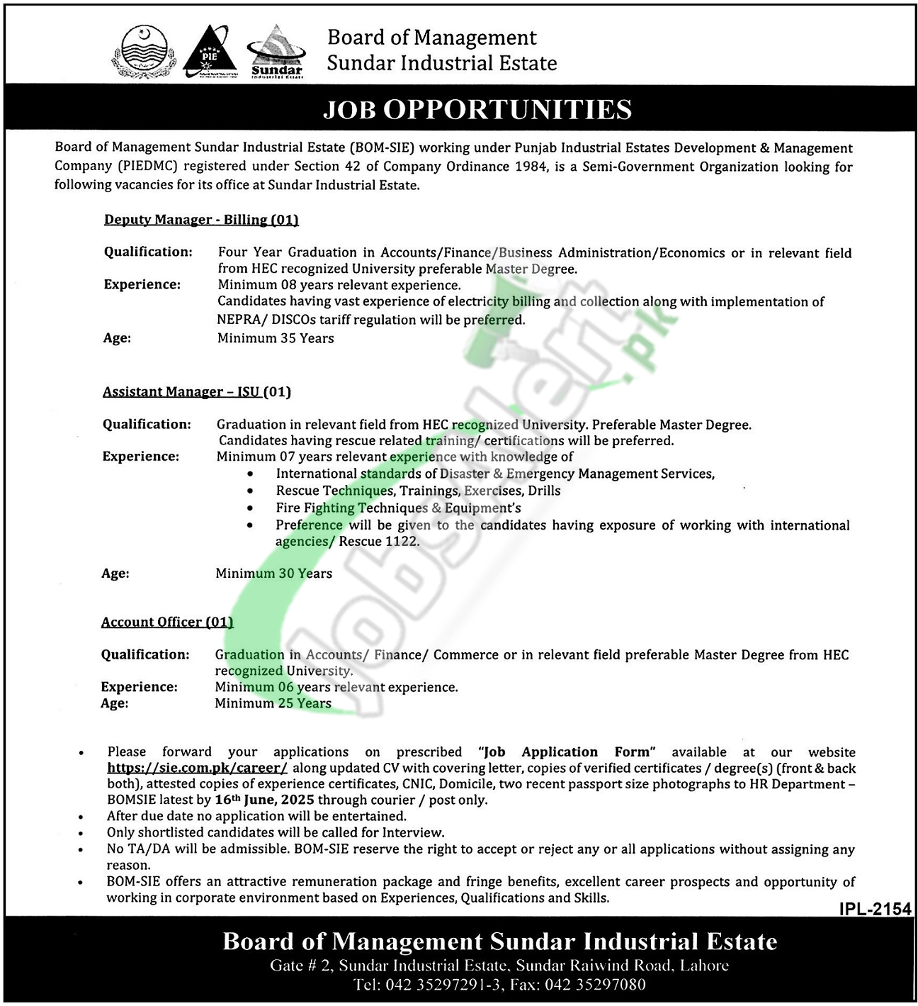 Sundar Industrial Estate Lahore Jobs