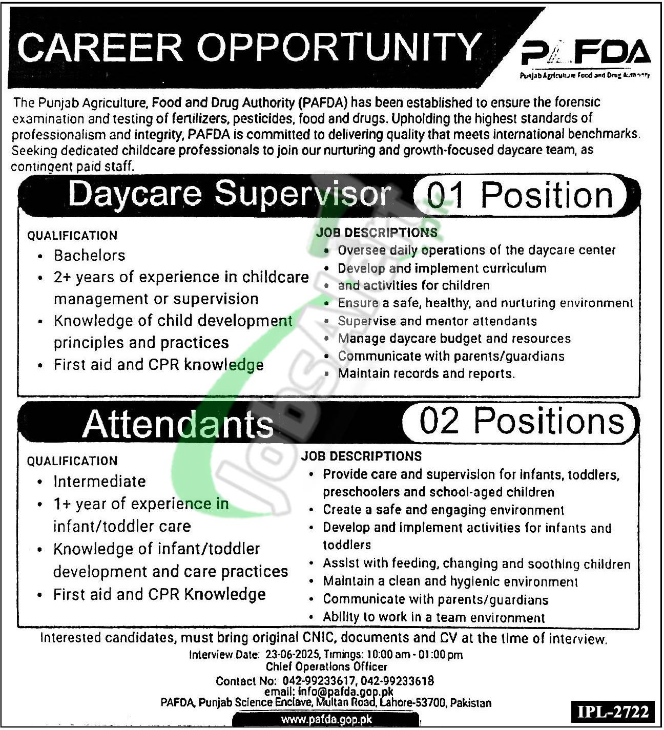 Punjab Agriculture Food Drug Authority Jobs