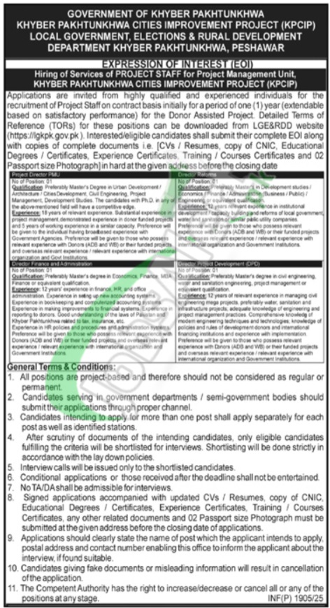 Local Govt & Rural Development Department KPK Jobs
