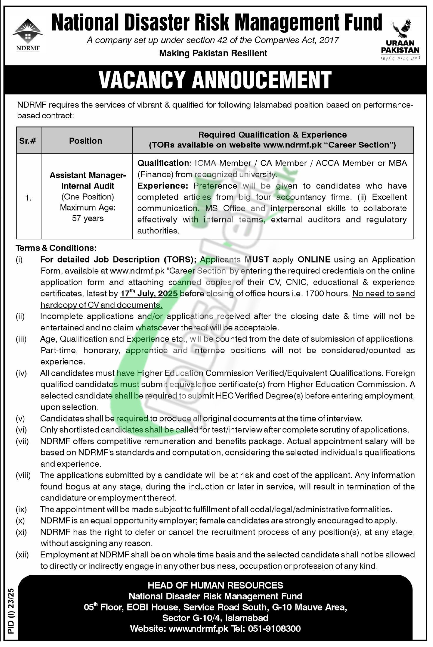 National Disaster Risk Management Fund Jobs