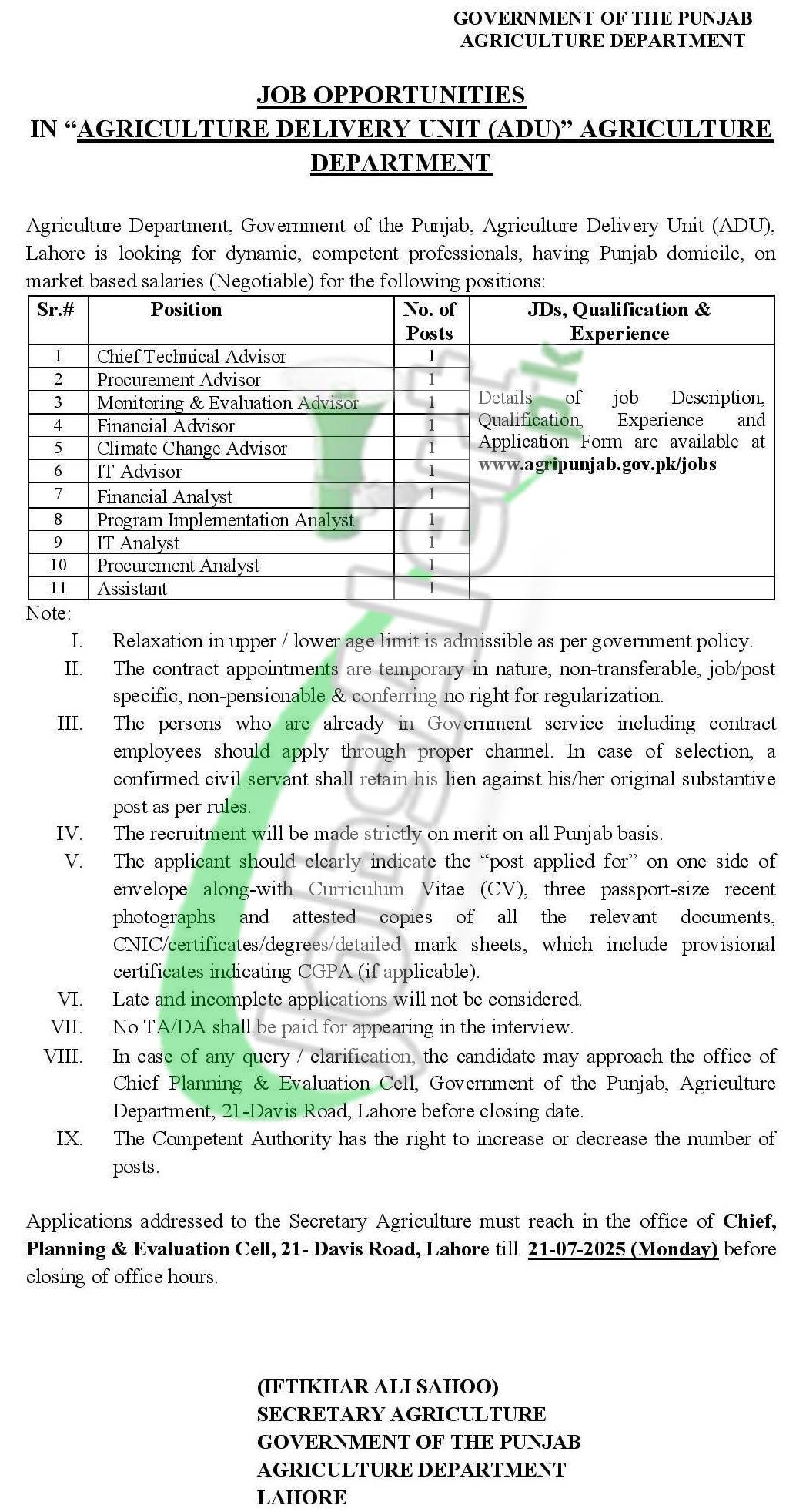 Agriculture Department Punjab Jobs