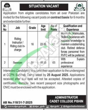 Cadet College Pishin Jobs