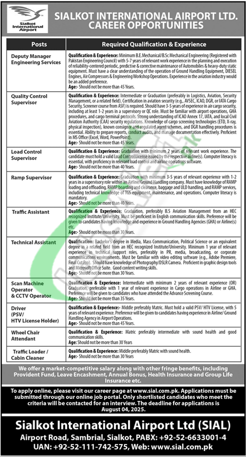 Sialkot International Airport Jobs