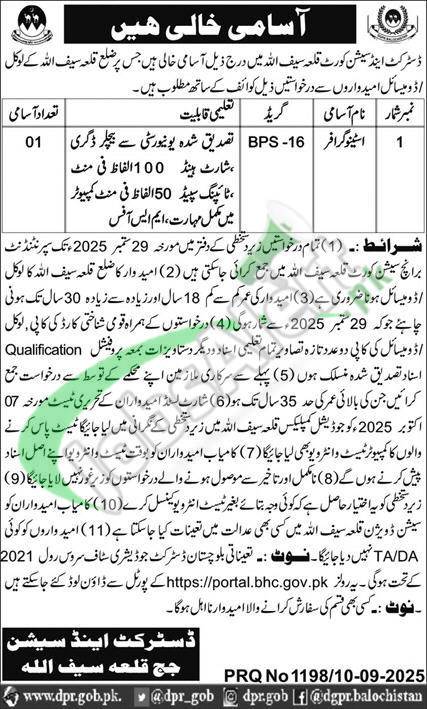 Session Court Killa Saifullah Jobs