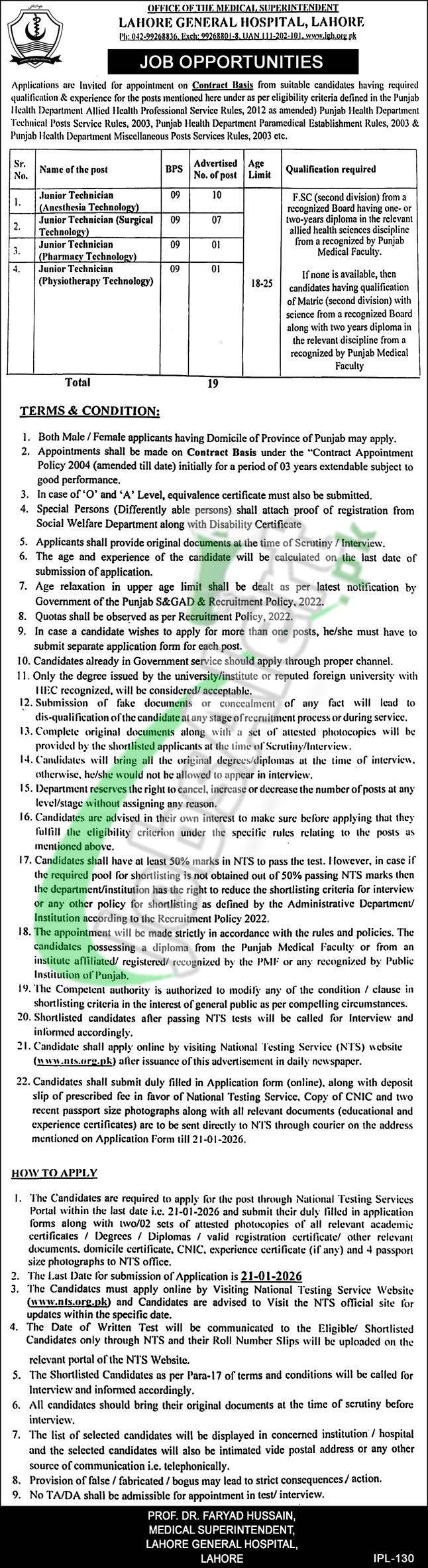 Lahore General Hospital Jobs 2026 Application Form Download Lahore General Hospital Jobs