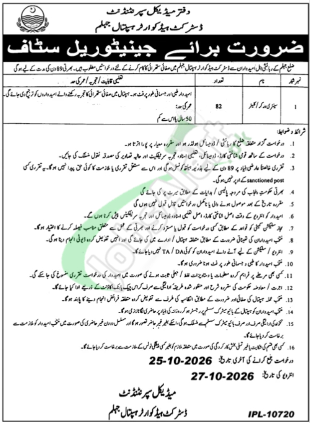 DHQ Hospital Jhelum Jobs